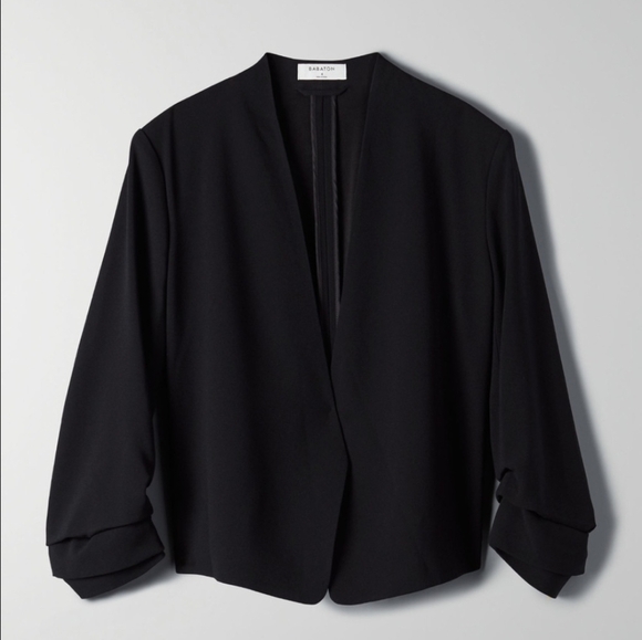 ARITZIA BABATON Power Hip Crop Blazer Black Short Open Jacket Size 12 - Picture 13 of 14